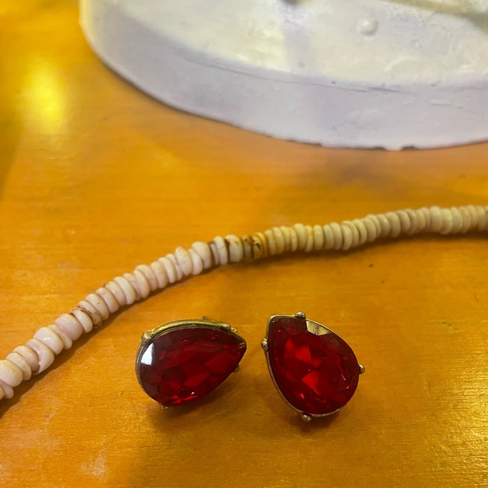 Gold red holiday earrings